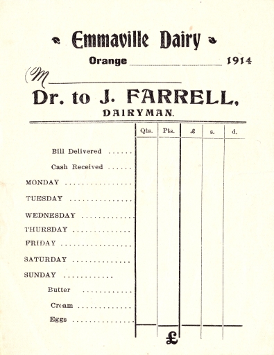1908 Emmaville Dairy Receipt James Farrell.jpg